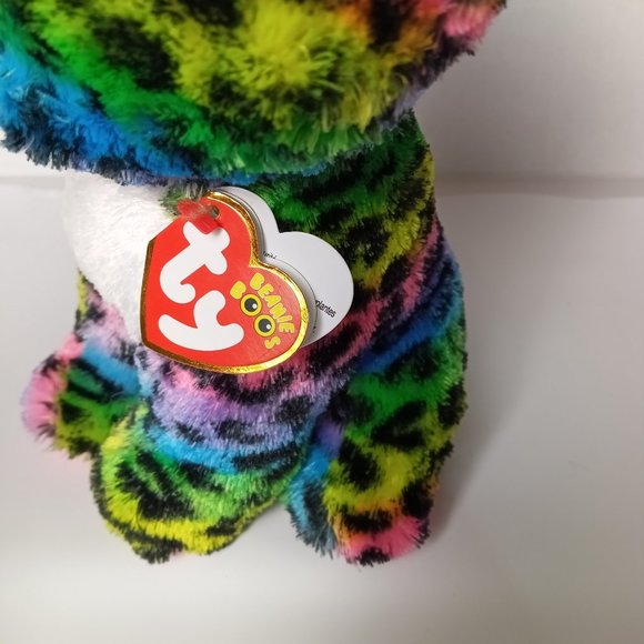 NEW Ty Beanie Boo DOTTY the Rainbow Leopard Medium 9” Plush With Tags - Picture 9 of 9